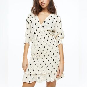 H&M Polka Dot Smocked Mini Dress Cream Black • Screen Worn on TV • Size S